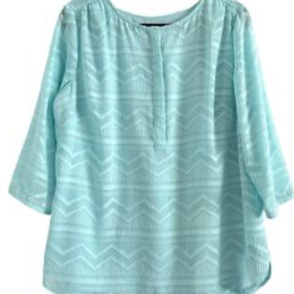 Talbots Light Blue Patterned Blouse - image 1